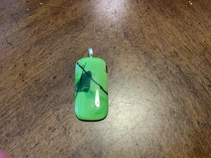 Ciondolo vintage pietra verde con cauzione tono argento - gioiello cabochon ovale - Foto 1 di 6