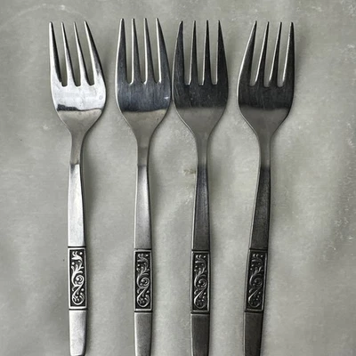 De Colección Amefa ROYAL DAMASK Juego de 4 Tenedores de Ensalada Acero Inoxidable Holanda 5 7/8" Foto 1 de 4