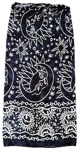 Celestial Boho Style Wrap Skirt Rayon Size M Navy Stars Moon Sun Beach Cruise - Picture 1 of 6