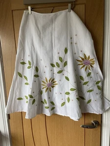 Ladies Per Una Midi Skirt UK 14 White Green Pink Embroidered Sequin Floral - Picture 1 of 12