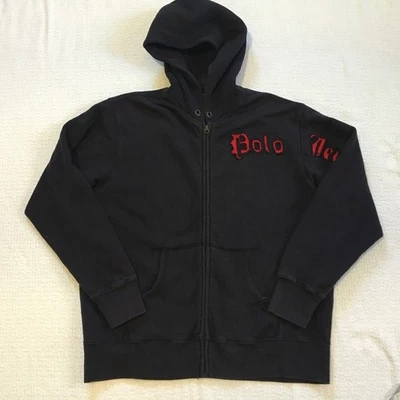 VTG Ralph Lauren Polo Jeans Co Mens Black Zip Up Hoodie Red Logo Size L - Image 1 of 4