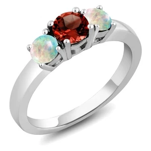 1.50 Ct Round Red Garnet White Simulated Opal 925 Sterling Silver Ring - Picture 1 of 5