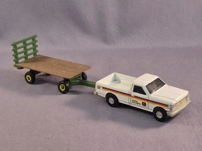 Ertl John Deere Ford Pickup White 4WD w/Hay Bale Trailer Diecast Metal 1:64 - Image 1 of 4