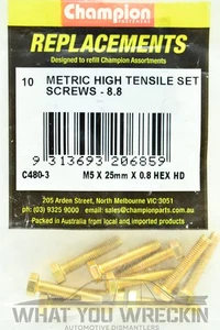 CHAMPION METRIC HIGH TENSILE BOLT SET 8.8- M5 x 25mm HEX HEAD - C480-3 - 10 PACK - Bild 1 von 2