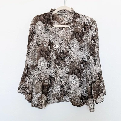 Blusa Mujer Talla PXL Volantes Cuello Boho Paisley Cachichemira Hada Grunge Retro Foto 1 de 4