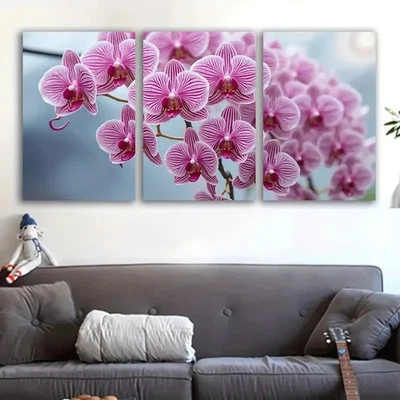 3pcs Vibrant Pink Orchids Floral Decor Metal Print Ready to Hang Art - Image 1 of 4
