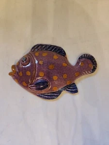 Hand Painted In Italy Redware Pottery Wall Hanging Fish Purple Beach House Decor - Picture 1 of 6