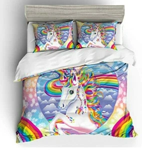 Kids Cartoon Duvet Cover Set Queen Girls Bedding Set for Teens Rainbow Comforter - Picture 1 of 3