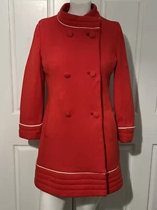 Vintage 60er Jahre Lilli Ann Mod roter Wollmantel A-Linie weiße Paspel Gr. S - Bild 1 von 16