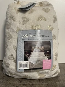 Heart Foil Teddy Double Duvet Cover Set In Cream, Duvet Cover with 2 Pillow Case - Picture 1 of 8