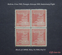 *Block of 4 Bolivian 10th Anniversary Stamps, Panagra's 1st Flight, Circa 1945* 