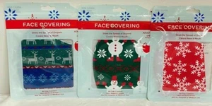 3 Pc Christmas Print Cloth Fabric Face Mask Cover Reindeer Snowman Snowflakes - Picture 1 of 4