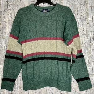Vintage Woolrich Wool Green Multicolor Striped Crewneck Sweater Men's L - Picture 1 of 10