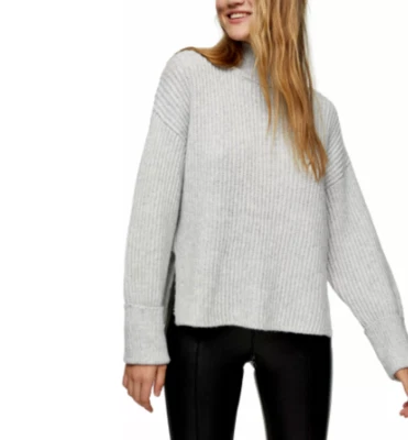 Nuevo Suéter Topshop $68 Gris Suave Recortado Acanalado Tejido Cuello Simulado Para Mujer Talla 12 EE. UU. Foto 1 de 4