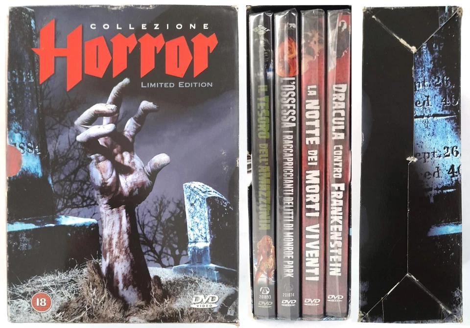 COFANETTO 4DVD HORROR LA NOTTE DEI MORTI VIVENTI, L'OSSESSA, DRACULA, IL TESORO - Immagine 1 di 1