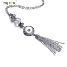 Fashion Tassel Pendant Necklace Women Snaps Jewelry Fit 18mm Snap Button  DZ1728