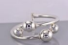 Sterling Silver Polished Fixed Bead Ball Bypass Hinge Bangle 925 35g Bracelet 7"