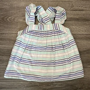 Janie & Jack Blouse Girls sz 5 Lavender Mint Stripe Sleeveless Criss Cross Lined - Picture 1 of 12