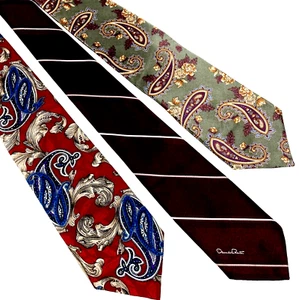 Oscar de la Renta 3 Vtg Ties Couture Paisley Stripe Blue Red Green Silk Y2K Prep - Picture 1 of 12