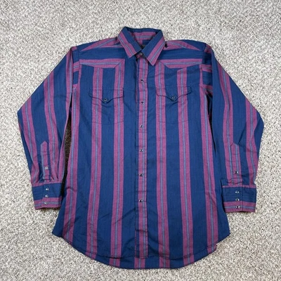 Винтажная тонкая рубашка Panhandle мужская 16,5 34 синяя полоса вестерн застежка США 80-е - Изображение 1 из 4