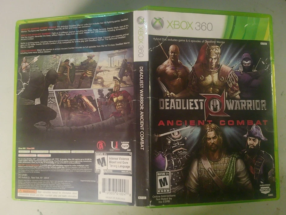 Deadliest Warrior: Ancient Combat Xbox 360 arte de portada y estuche de juego solamente Foto 1 de 1