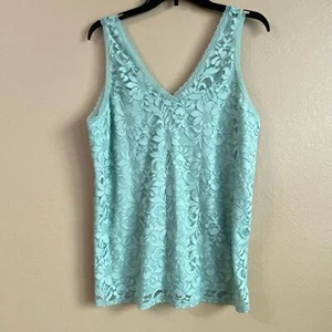 Torrid New Womens Plus Size 1X Blue Stretch Lace V Neck Sleeveless Tank Top - Picture 1 of 10