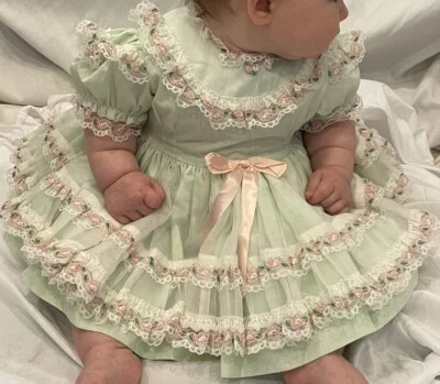 Vestido Bebé Betty Oden De Colección Talla 1 Verde Menta Rosa Encaje Falda Completa Concurso Formal Foto 1 de 4