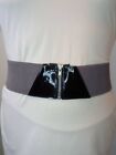 Wide Elasticated Grey/Black Zipped Front Belt