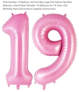 Pink Number Balloons 40 inch Party Decor For 19th Birthday/ Anniversary - Picture 1 of 8