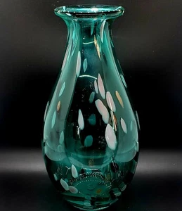 Jarrón pesado de vidrio artístico de diseño americano Lenox 12 pulgadas dorado verde azulado moteado raro - Imagen 1 de 12