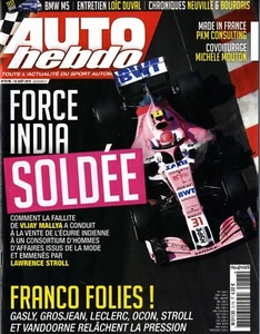 AUTO HEBDO n°2178 16/08/2018 FORCE INDIA soldée LOIC DUVAL MICHELE MOUTON BMW M5 - Foto 1 di 1