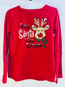 BNWOT HOLIDAY TIME KIDS "DEER SANTA I CAN EXPLAIN" HOLIDAY L/S SHIRT | SIZE 6-6X - Picture 1 of 3