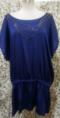 Old Navy Top Plus 尺寸 2X 束腰蓝色串珠短袖弹性腰围派对 — 第 1/4 张图片