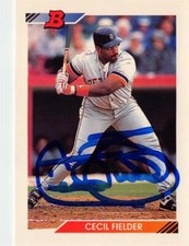 Cecil Fielder autographed baseball card (Detroit Tigers) 1992 Topps Bowman #90