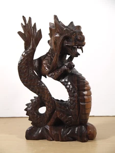 Vintage Chinese Wood Carving Lucky Dragon Statue 18.5cm Height VGC - Picture 1 of 8