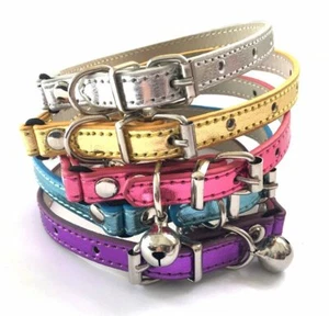 Cat Kitten Safety Collar Metallic Vegan-Leather Pink Blue Silver Gold Purple New - Picture 1 of 47