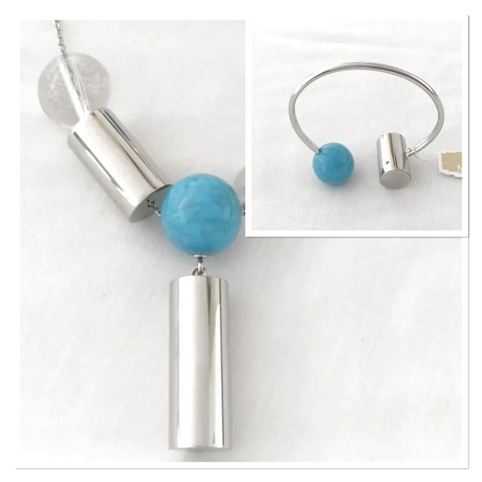 Juego de collar y pulsera largos con cuentas de turquesa sintética de plata MICHAEL KORS $220,00 Foto 1 de 4