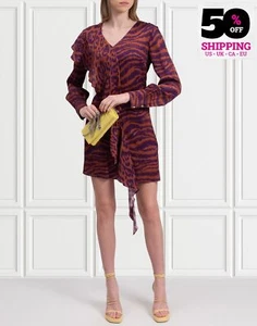 RRP€415 JUST CAVALLI Satin Mini Dress IT44 US8 UK12 L Leopard & Tiger Print Logo - Picture 1 of 11