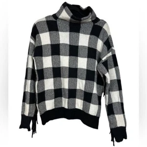 LAUREN Ralph Lauren Black Label Buffalo Plaid Fringe Sweater Wool size Small NWT - Picture 1 of 8