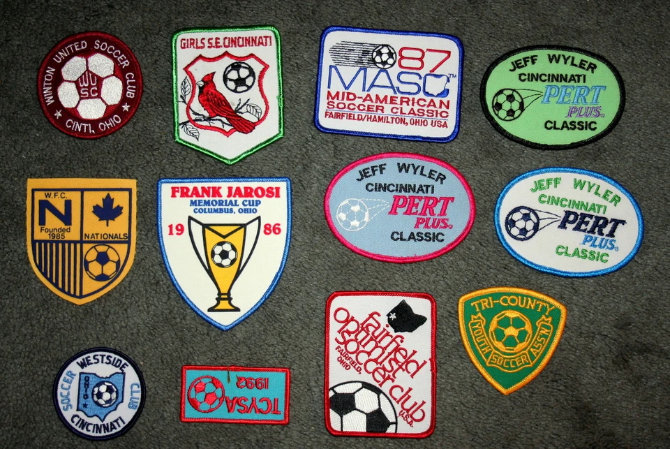 Lote de 12 parches de torneos de clubes de fútbol del medio oeste de Ohio Indiana nuevos nuevos años 80 Foto 1 de 1