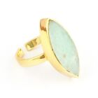 Marquise Shape Natural Amazonite Gold Plated Adjustable Ring For Engagement Gift