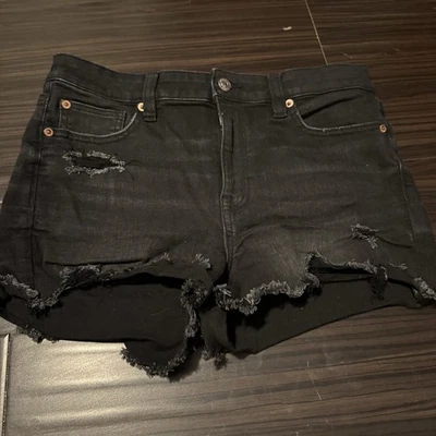Pantalón corto de mezclilla AE American Eagle Next Level elástico negro tiro alto puño 10 Foto 1 de 4