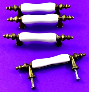 Set of 4 Porcelain Drawer Pulls 5 inch – Vintage solid white pattern V4 - Picture 1 of 4