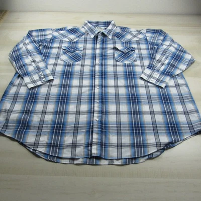 Ely Cattleman Shirt Men 4XL Big 4XB Blue Pearl Snap Western Button Up Plaid - Image 1 of 4
