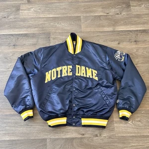 Vintage 90’s Starter Notre Dame Fighting Irish Satin Bomber Jacket Blue Men’s XL - Picture 1 of 12