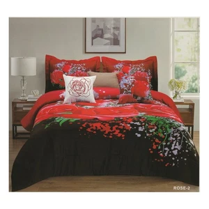 Floral Comforter Set 7 Piece Queen & King Size Oversized Overfilled Red Roses - Picture 1 of 2