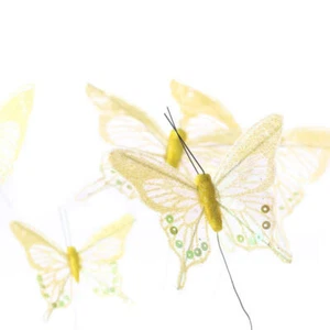 Delicate and Detailed Nylon Yellow Butterflies with Glitter and Sequin - Picture 1 of 3