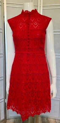 Valentino Women's Crimson Red Cotton Floral Pattern Macramé Dress - Size 6 - Image 1 of 4