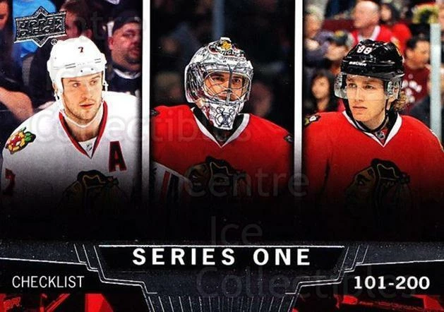 2013-14 Upper Deck #200 Brent Seabrook, Corey Crawford, Patrick Kane, Checklist - Image 1 of 1