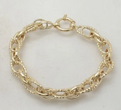 Technibond Diamond Cut Oval Link Bracelet 14K Yellow Gold Plated Sterling Silver Foto 1 de 4